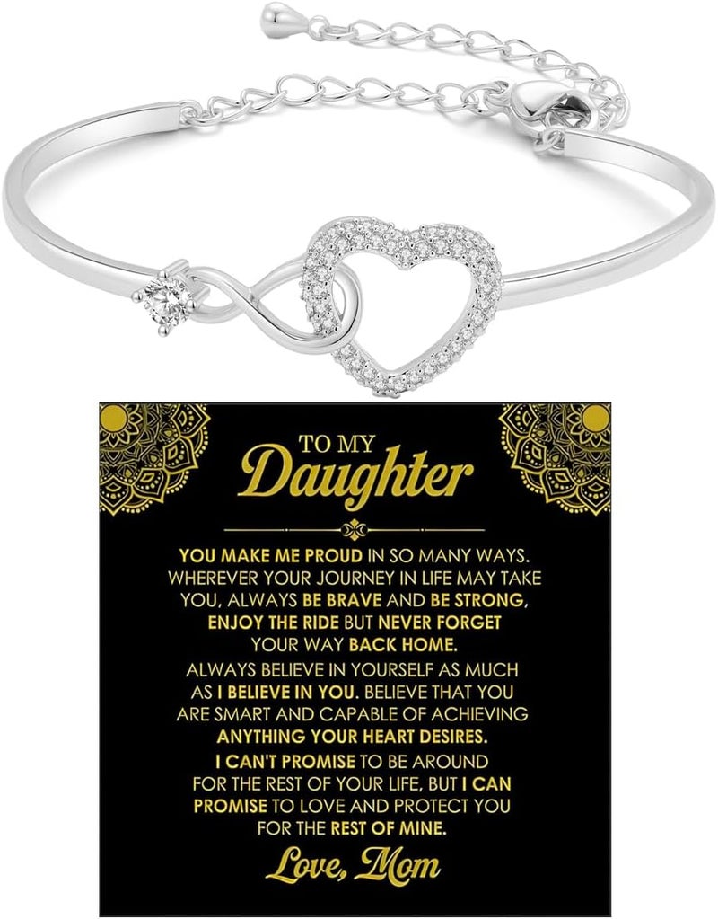 DivaGlamz To My Daughter Forever Connected Bracelet, Infinity Forever Love Heart Bracelets You Are Always In Mine From Mom Cubic Zirconia Adjustable Inspirational Gift Jewelry - Image 1